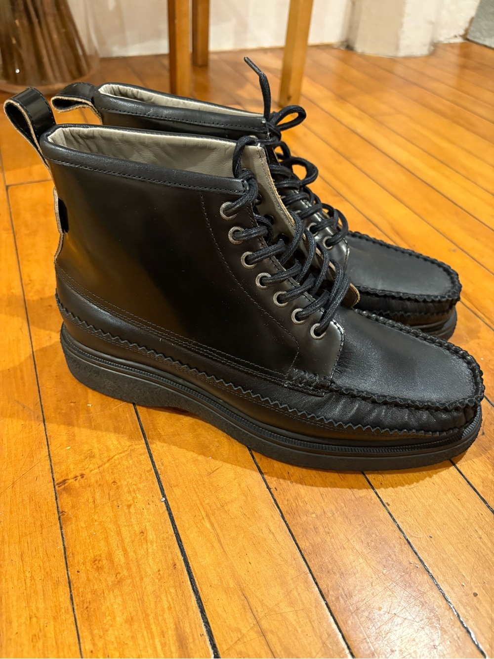 All Saints Black Leather Moc Toe Lace-Up Boots